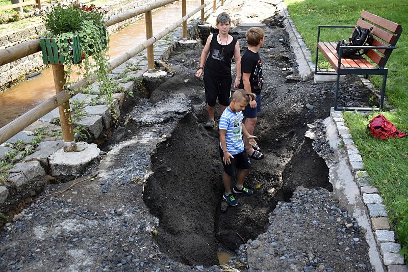 Přívalové deště poničily v Lobendavě a v Dolní Poustevně desítky domů.