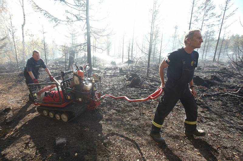 Lesní požár u Tisé hasiči likvidují už druhý den