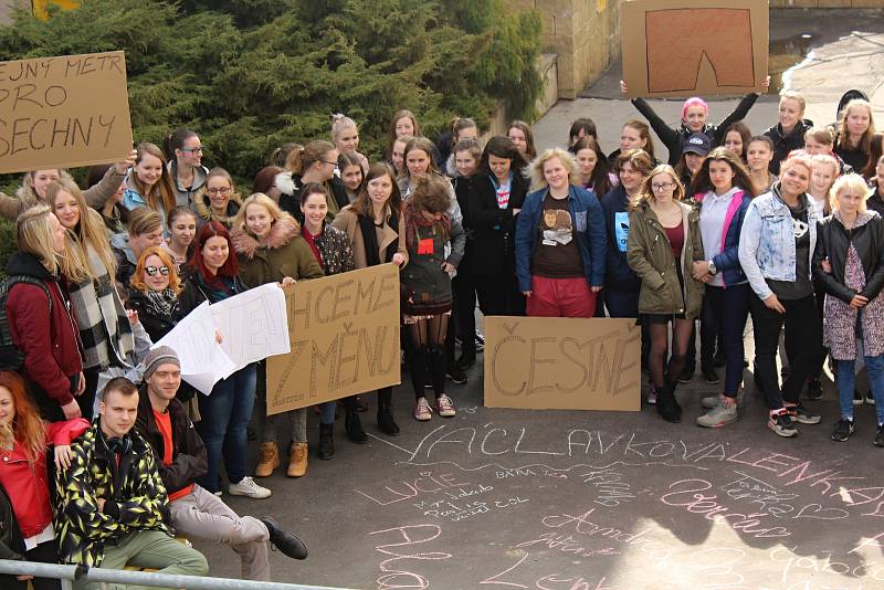 Demonstrace proběhla i před Střední zdravotnickou školou v Děčíně.