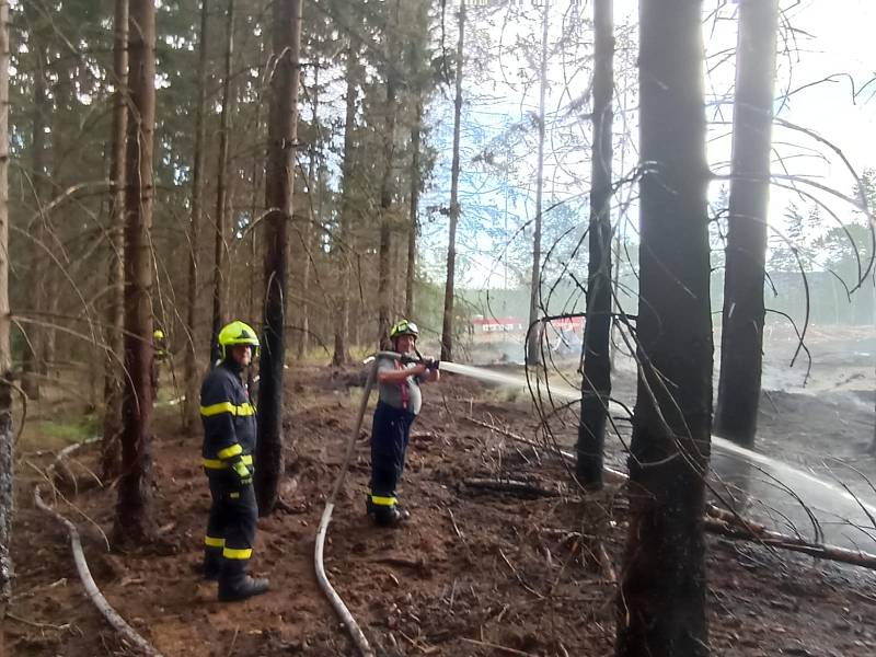 Na hranice spěchali hasiči. U Kristinina Hrádku hořel les.
