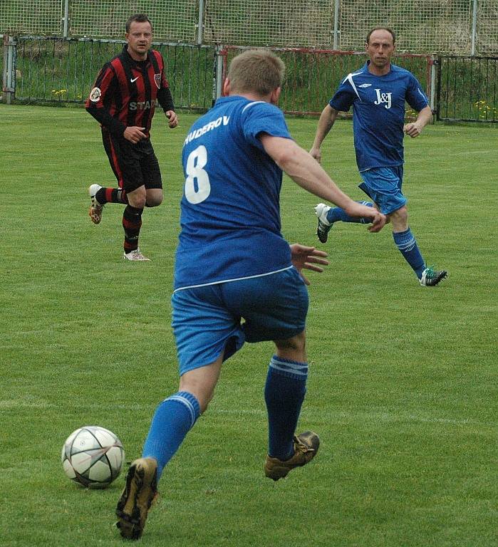 UNION DĚČÍN (pruhované dresy) doma prohrál s Chuderovem 0:2.