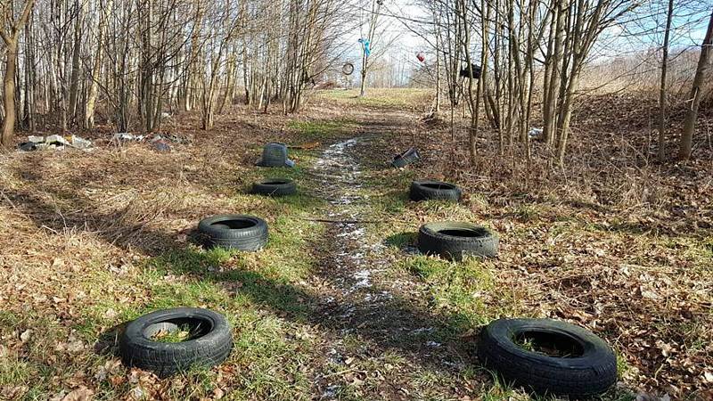 Lesík v Horním Jindřichově "zdobí" desítky pneumatik.