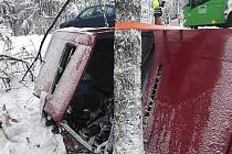 K vážné dopravní nehodě došlo v Lísce, u České Kamenice, v pátek odpoledne.