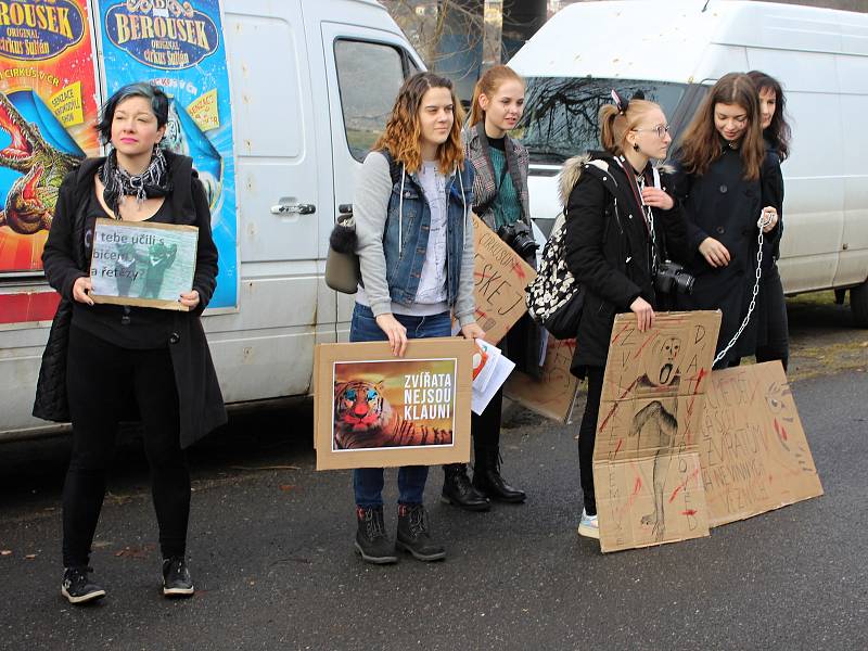 Proti cirkusům přišlo v Děčíně protestovat přibližně 20 lidí.