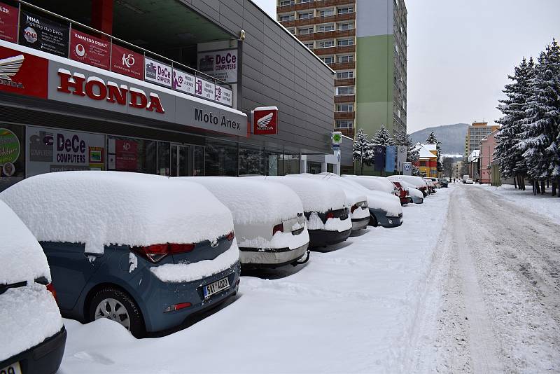 Děčín zasypal v noci na pondělí 8. února sníh.