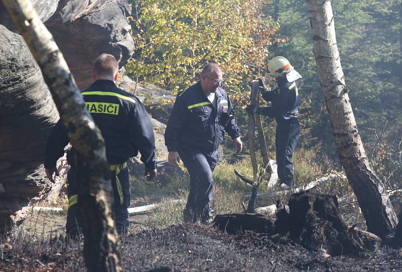 Lesní požár u Tisé hasiči likvidují už druhý den