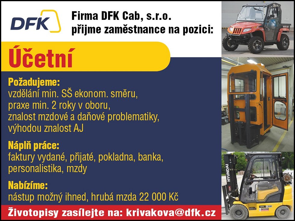 Doporučujeme Deník | Firma DFK Cab, s.r.o. Uherské Hradiště přijme účetní |  fotogalerie