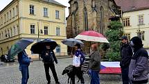 Na náměstí 1.Máje v Chomutově se při demonstraci sešlo kolem třiceti lidí, kteří nesouhlasí s nošením roušek a činností vlády.