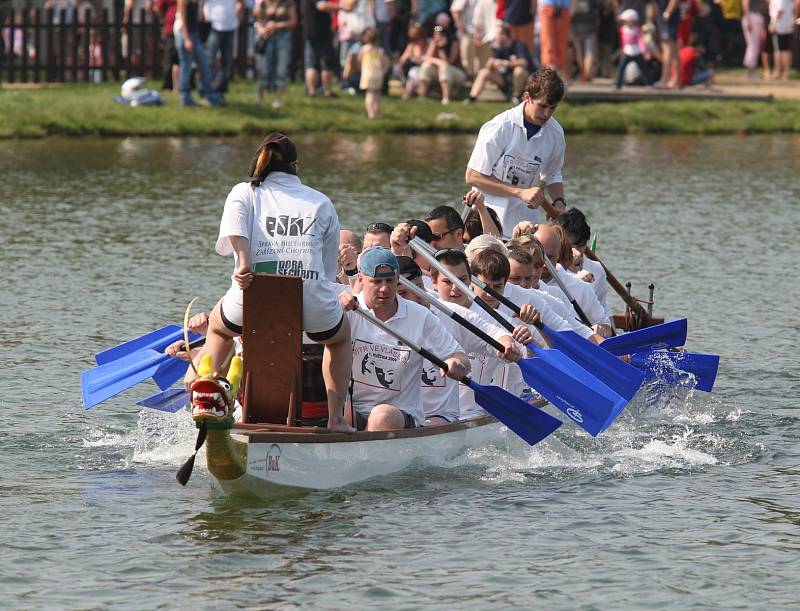 Závody dračích lodí na Kamencovém jezeře v Chomutově, 2009.