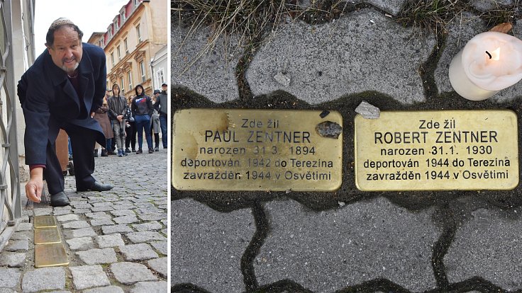 Předseda Židovské obce Teplice Michael Lichtenstein symbolicky položil kamínek na kameny zmizelých.