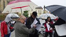 Na náměstí 1.Máje v Chomutově se při demonstraci sešlo kolem třiceti lidí, kteří nesouhlasí s nošením roušek a činností vlády.