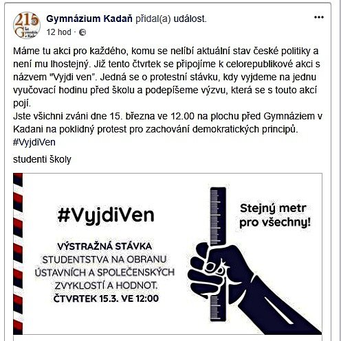 K celorepublikové akce se připojí také gymnázium v Kadani