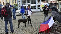 Na náměstí 1.Máje v Chomutově se při demonstraci sešlo kolem třiceti lidí, kteří nesouhlasí s nošením roušek a činností vlády.