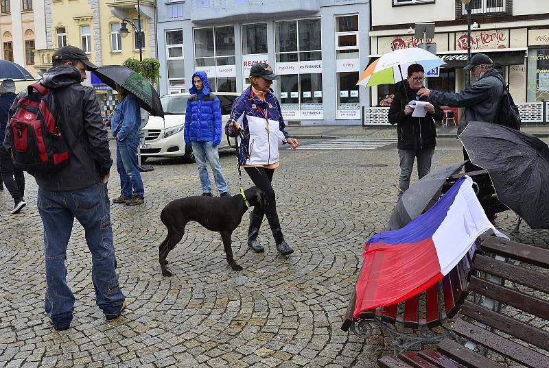 Na náměstí 1.Máje v Chomutově se při demonstraci sešlo kolem třiceti lidí, kteří nesouhlasí s nošením roušek a činností vlády.