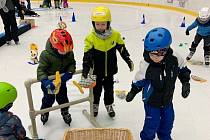 Bruslařskou sezónu zakončily děti z mateřských škol hrátkami na ledu Za tučňákem na severní pól.