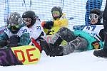 První soutěžní den na Klínovci - snowboardisté jeli paralelní slalom, alpští lyžaři obří slalom.