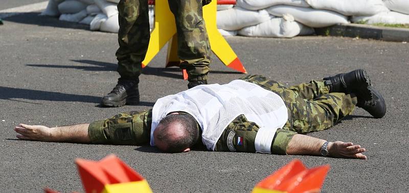 Cvičení aktivních záloh Hradba v rozvodně vysokého napětí u Kadaně